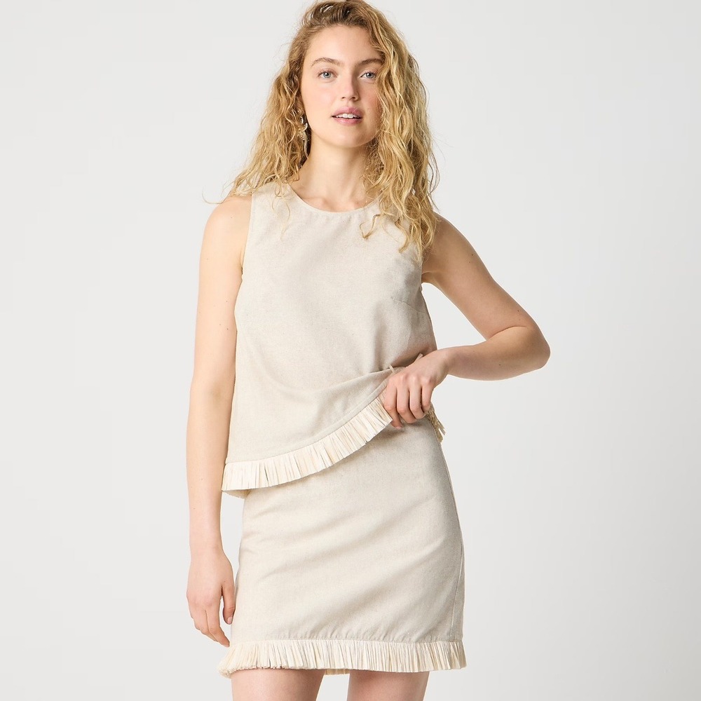 J Crew Factory Women Straw Trim Linen Blend Skirt Plus Size 20 Yarn Dye Flax NWT